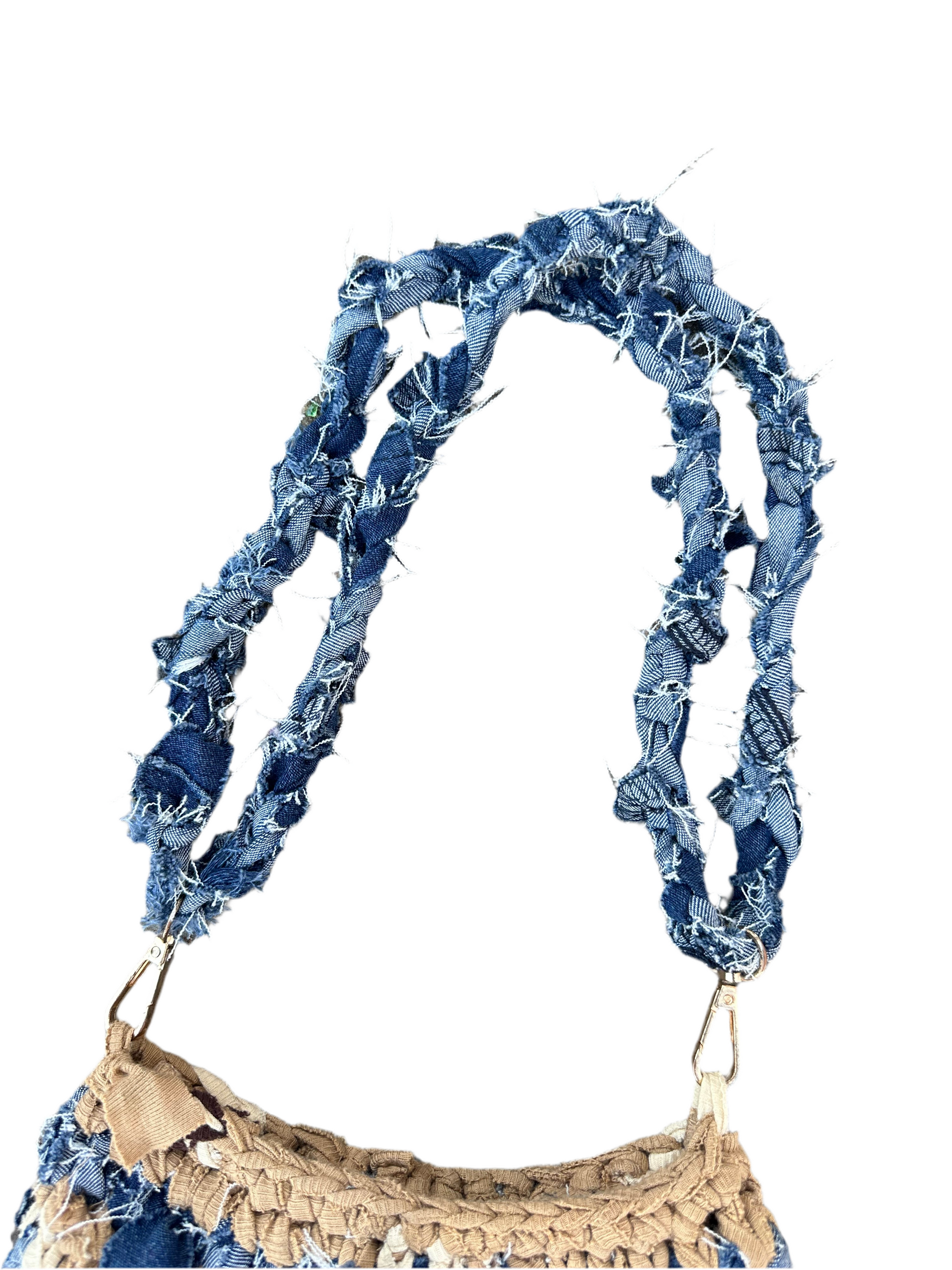 Hand Knitted Denim and T-shirt yarn bag