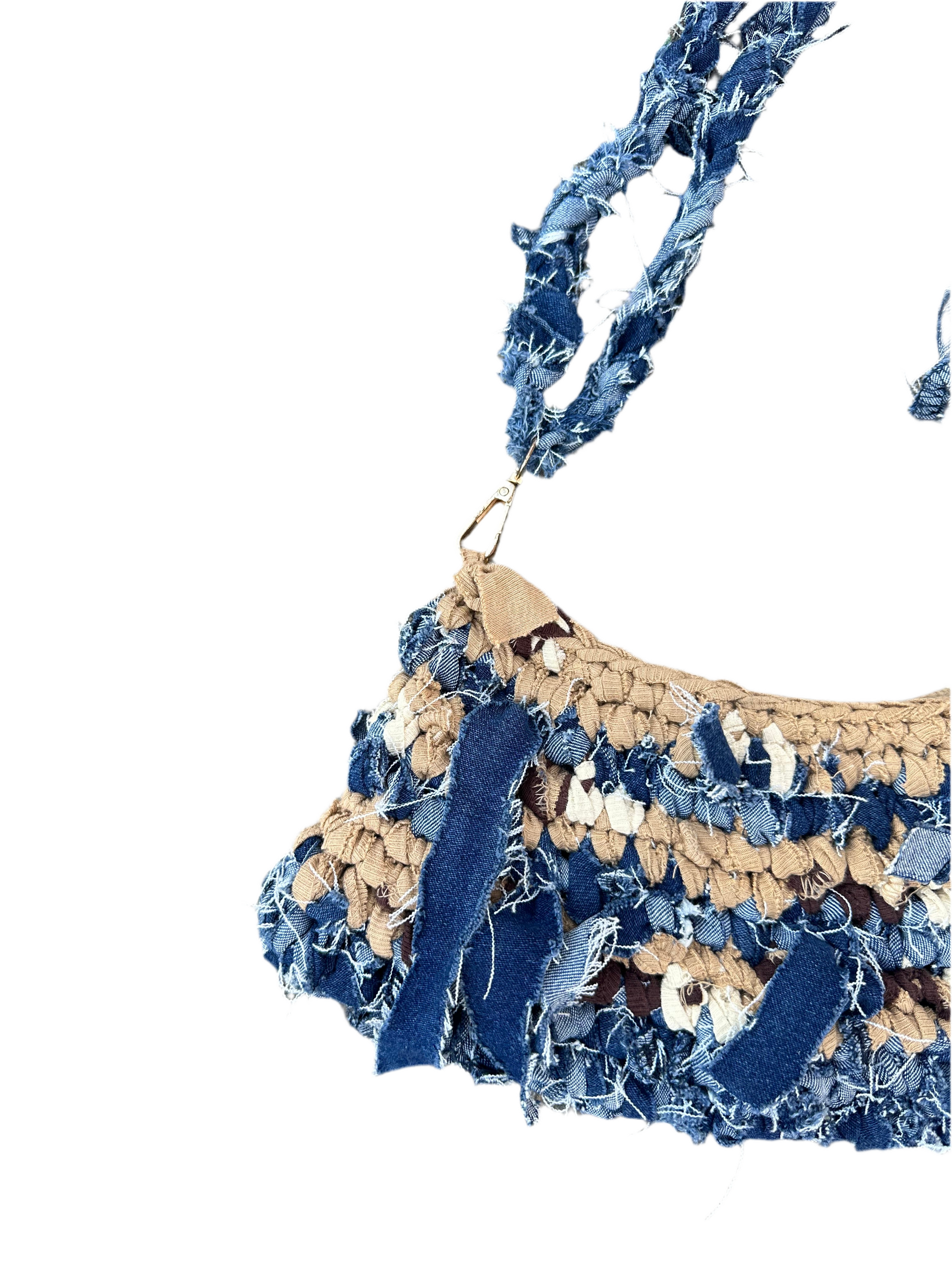 Hand Knitted Denim and T-shirt yarn bag