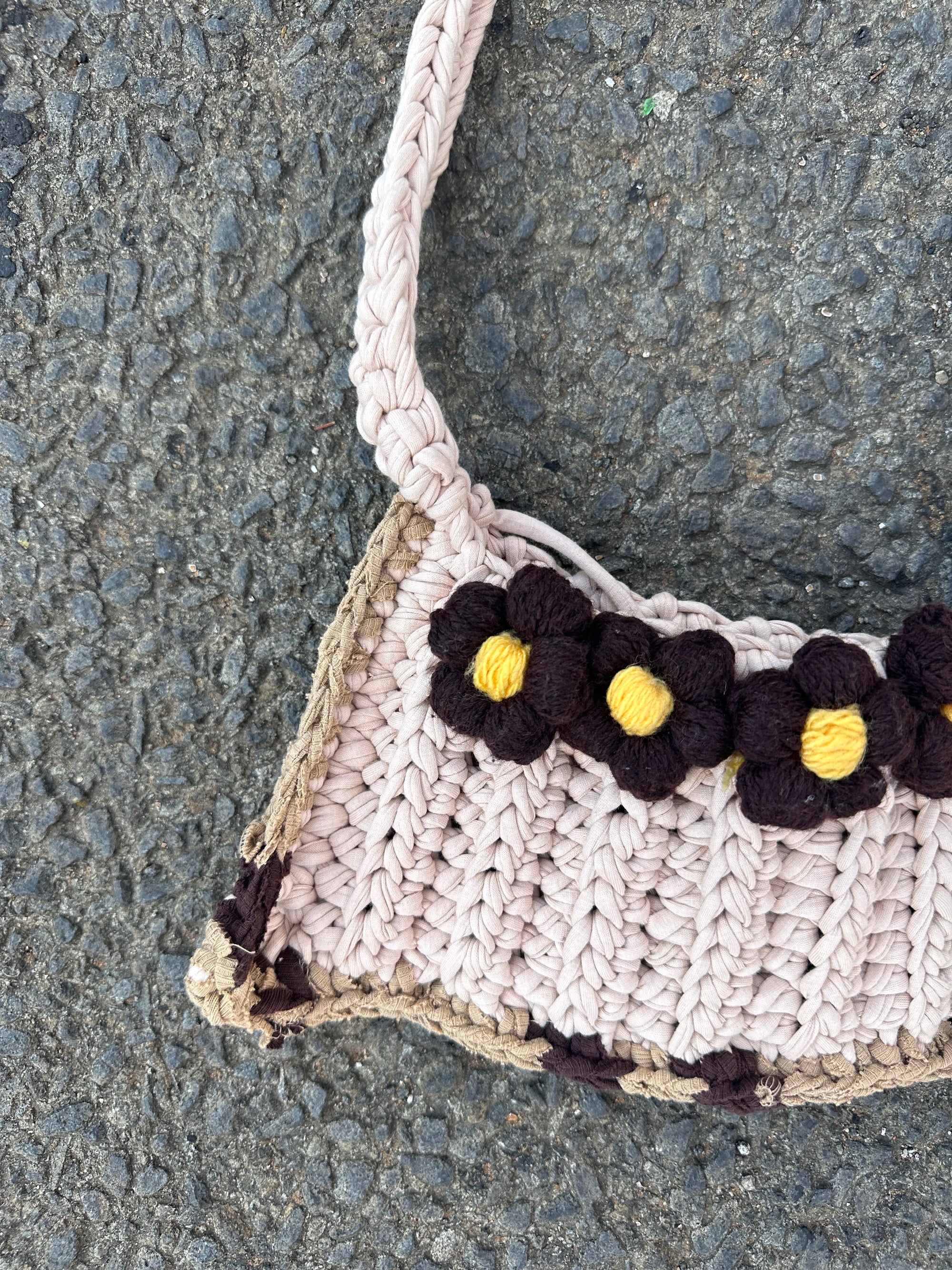 Hand Knitted T-shirt yarn bag