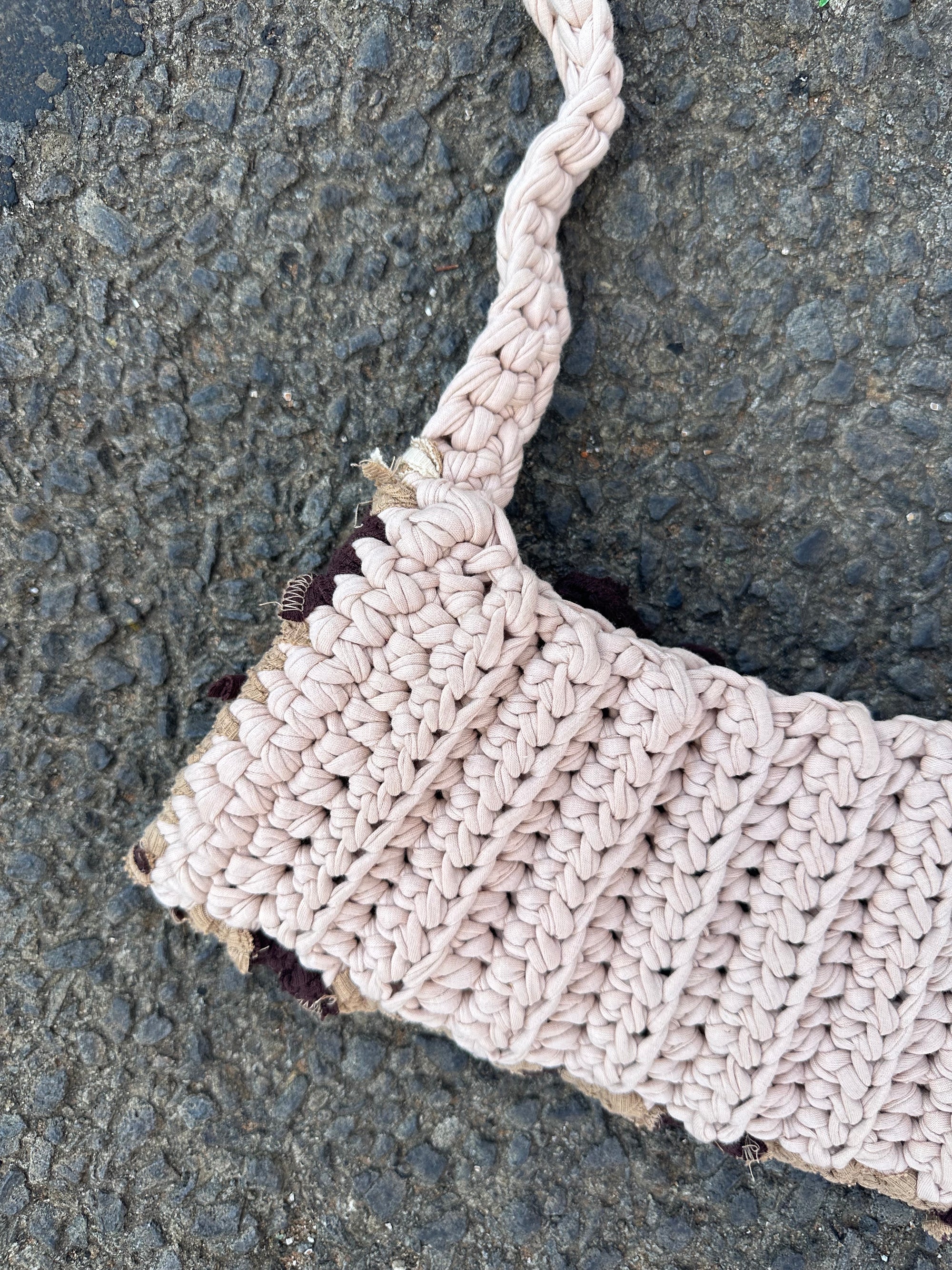 Hand Knitted T-shirt yarn bag