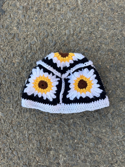 Hand knitted Crochet Granny square sun flower hat