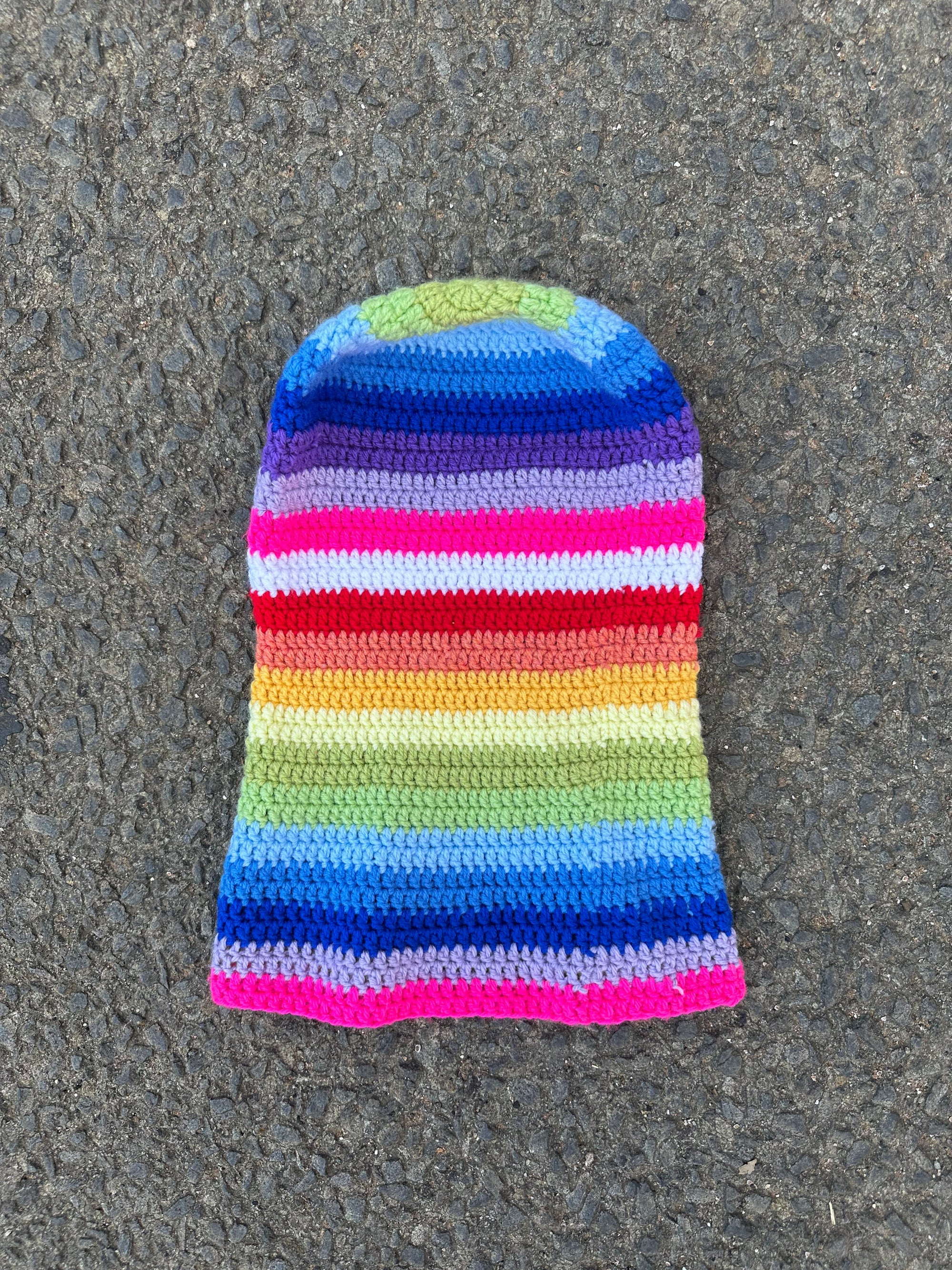 Hand knitted Crochet Rainbow slouch beanie
