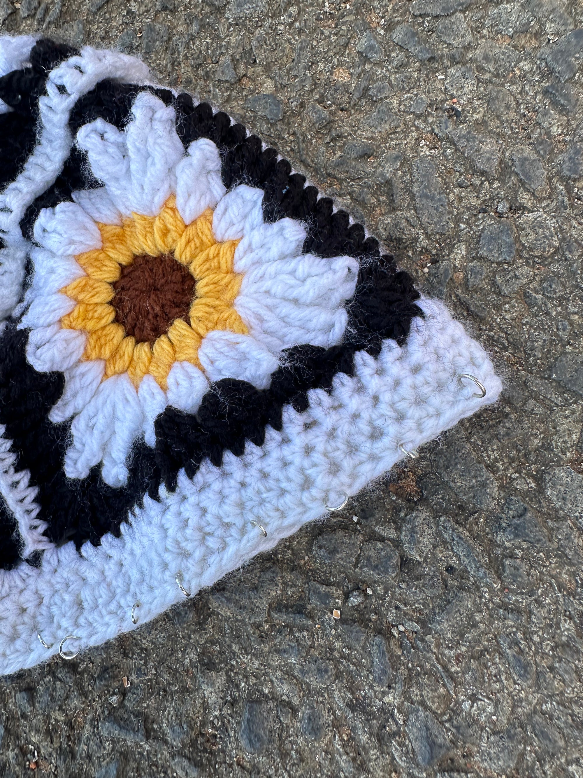 Hand knitted Crochet Granny square sun flower hat