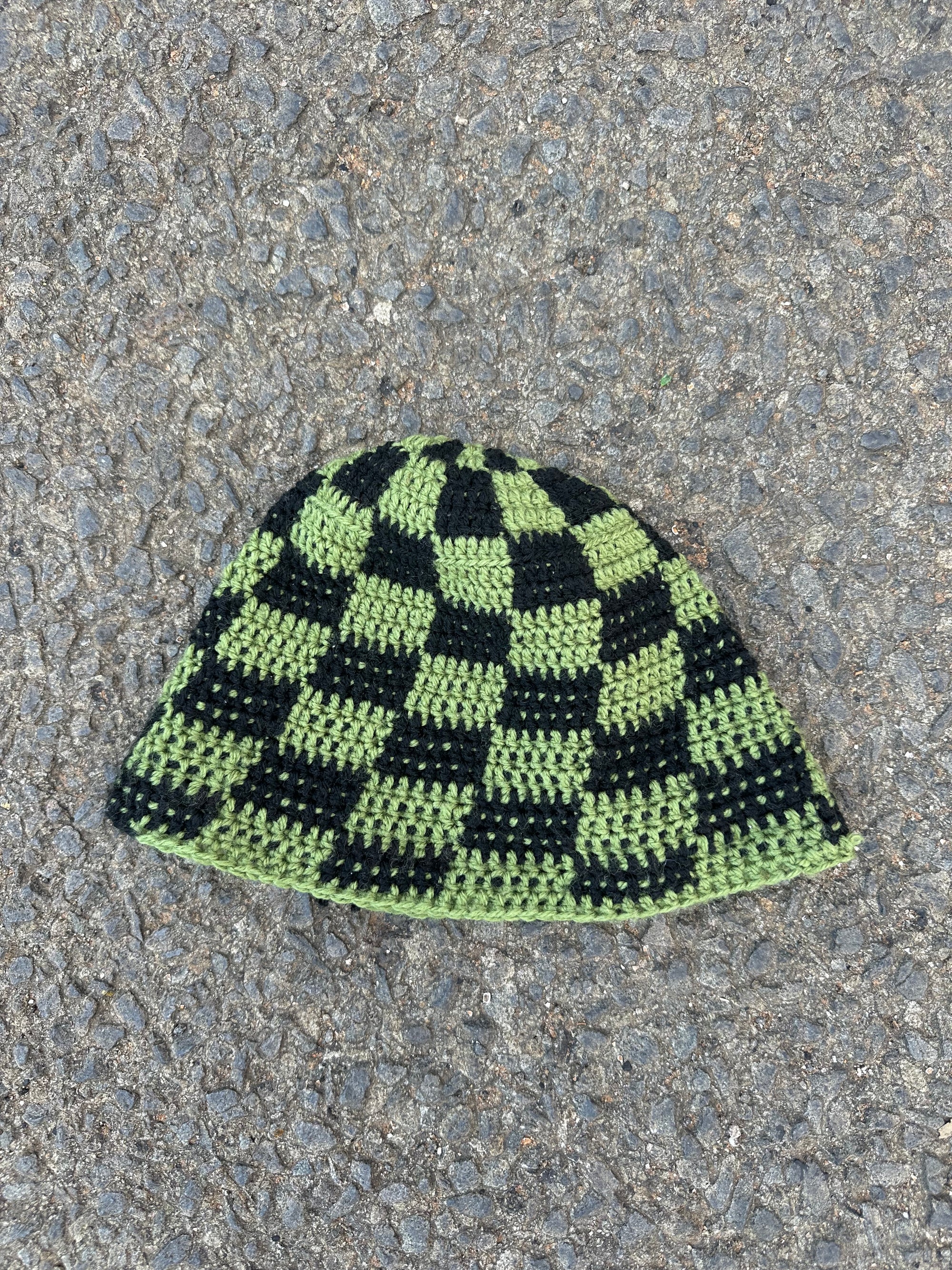 Hand knitted Crochet Checkered beanie