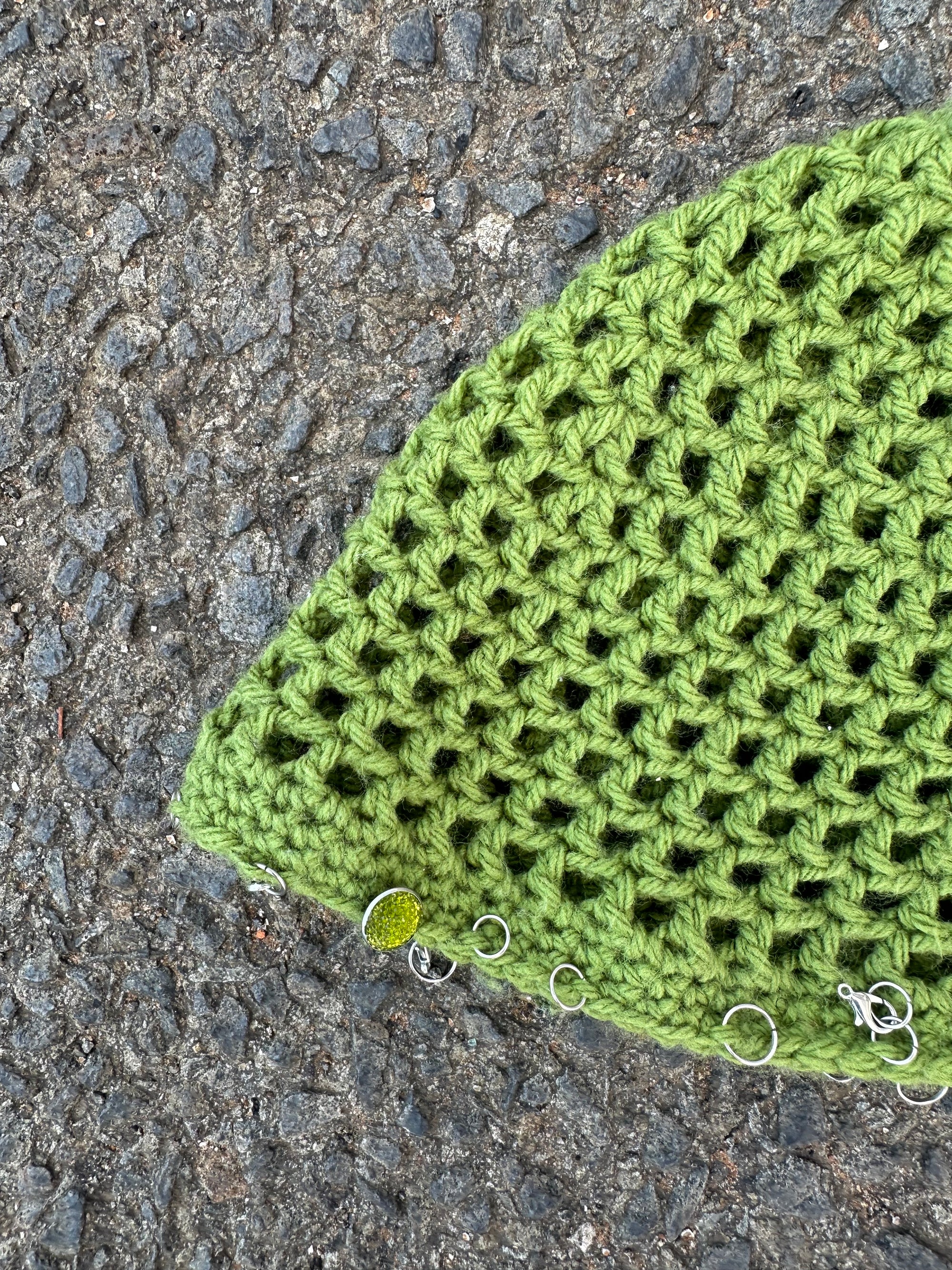 Hand Knitted Crochet Mesh hat with heads