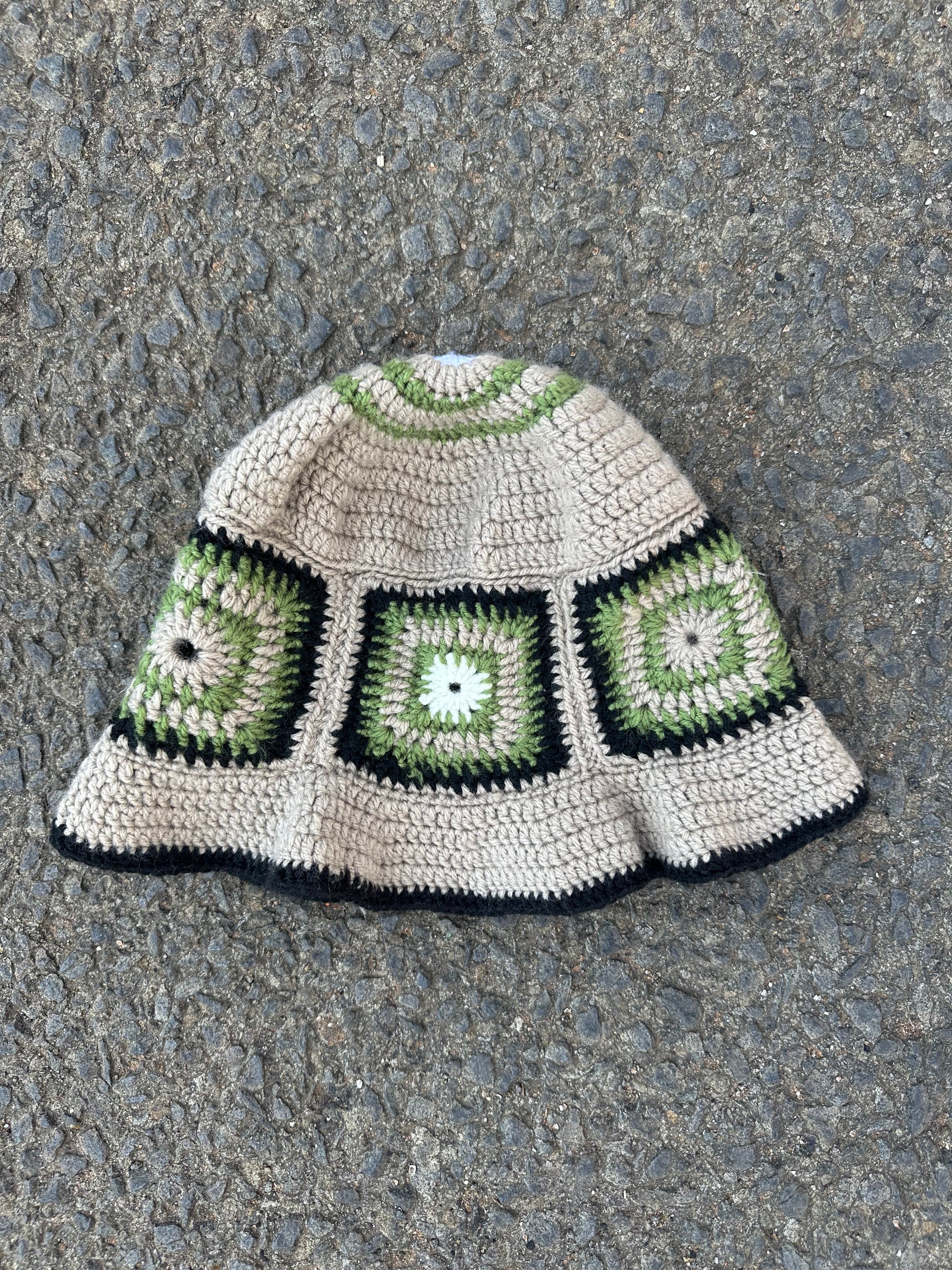 Hand Knitted Crochet Granny square bucket hat