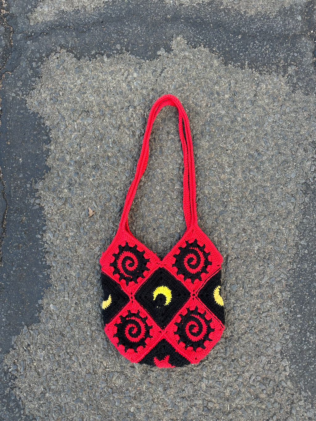 Hand knitted Crochet Moon bag