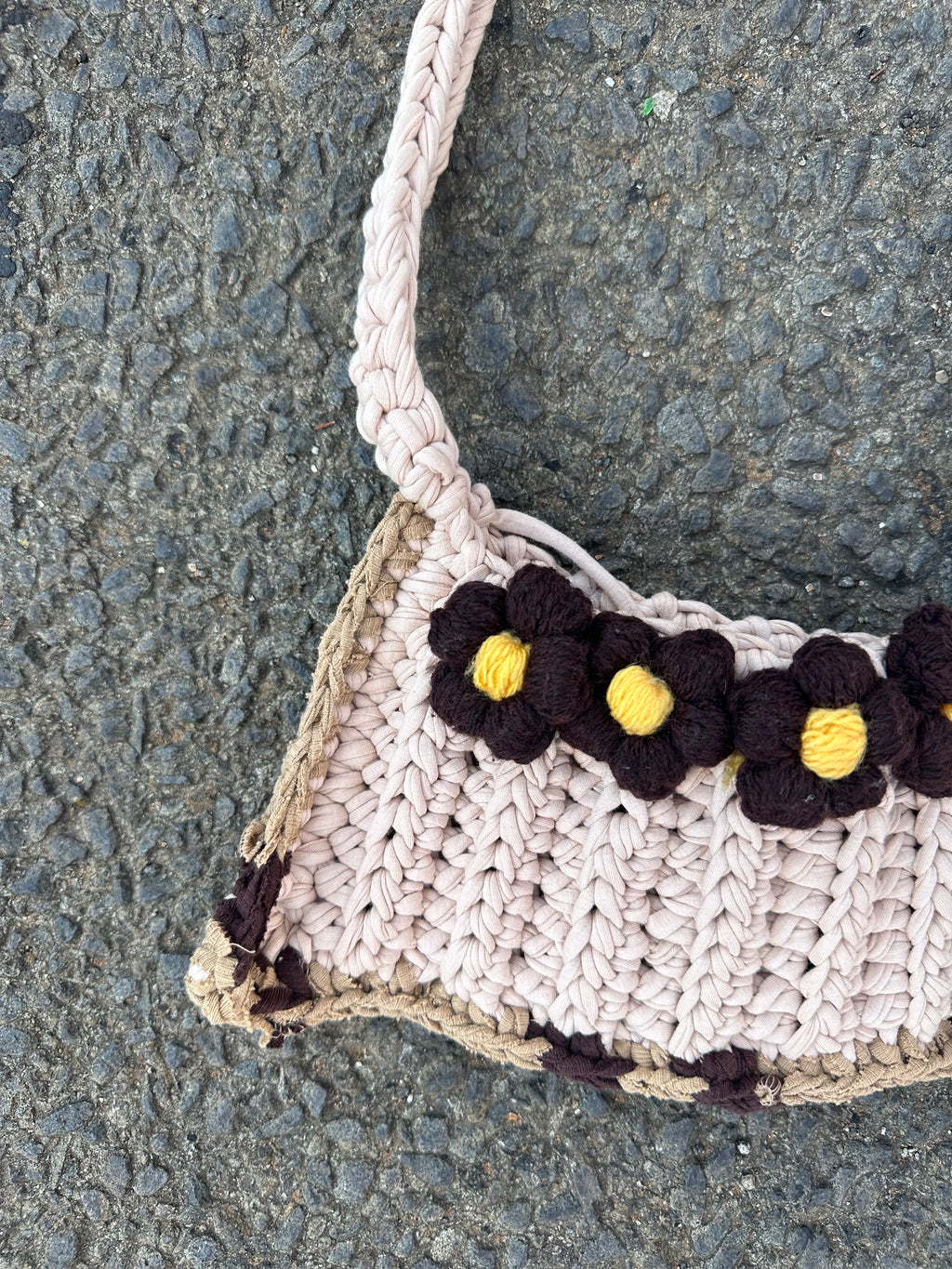 Hand Knitted T-shirt yarn bag