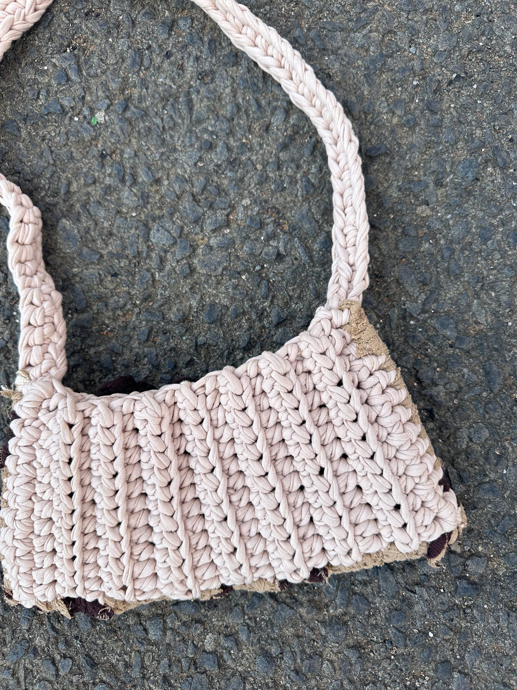 Hand Knitted T-shirt yarn bag