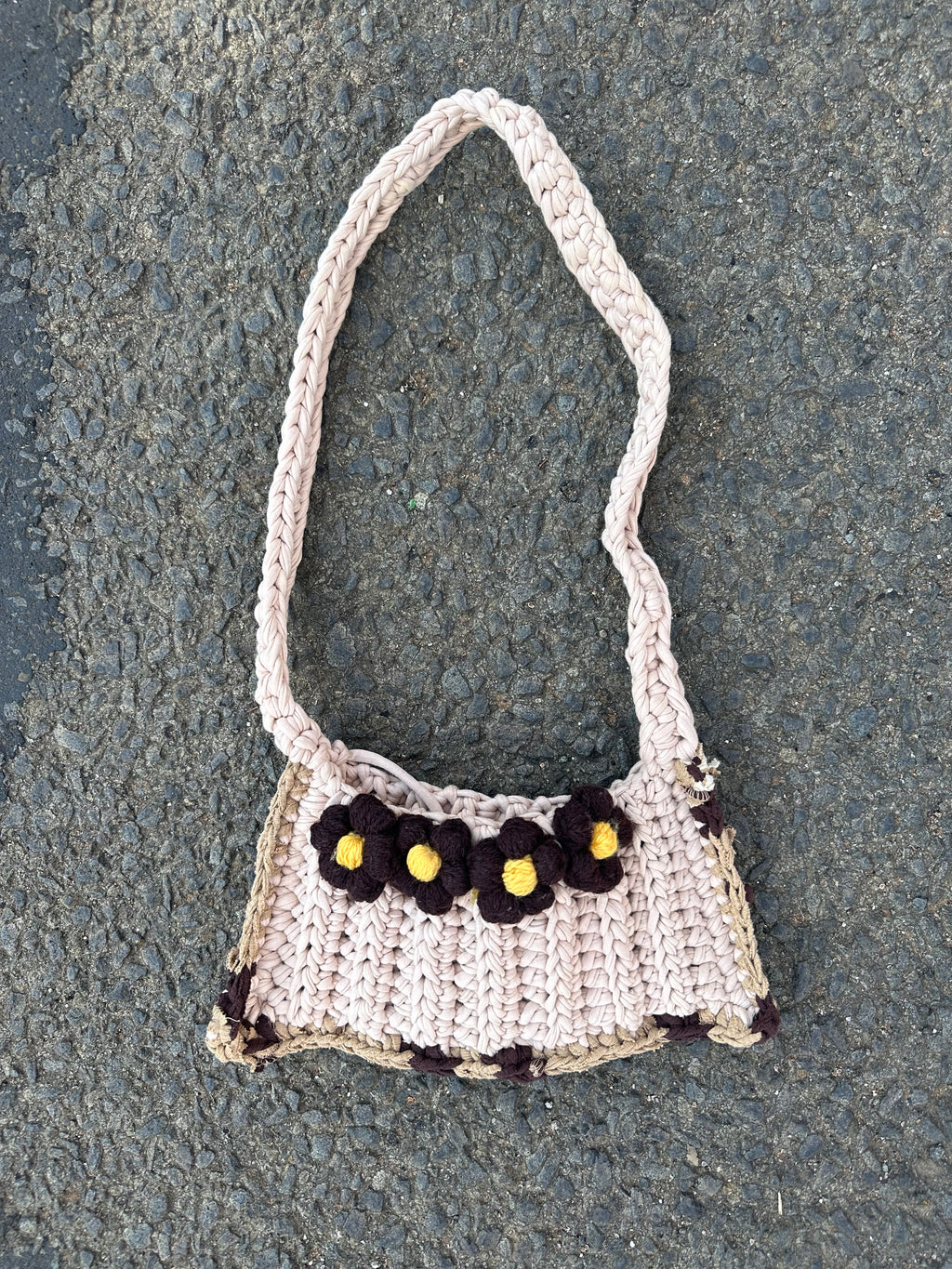 Hand Knitted T-shirt yarn bag