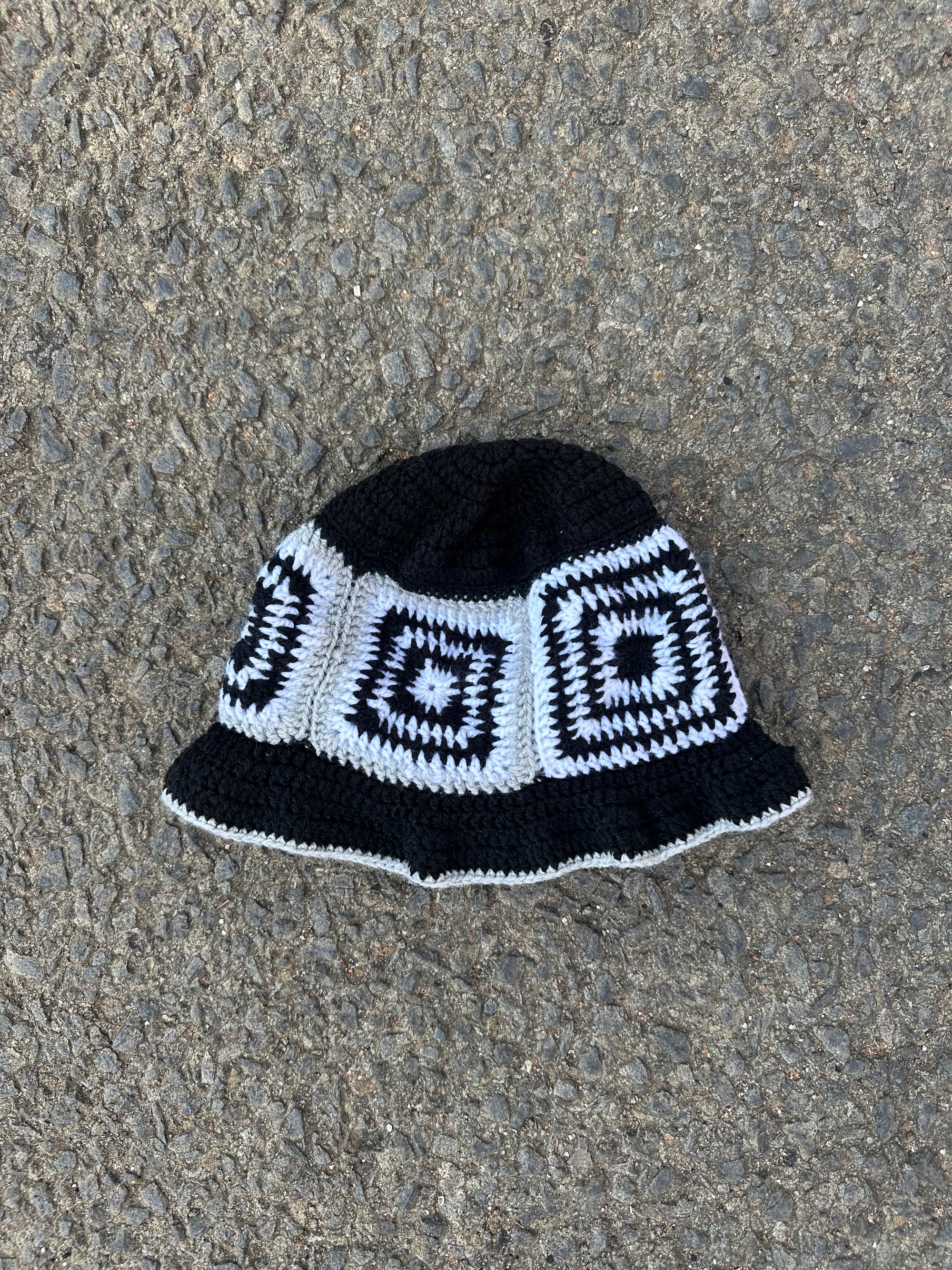 Hand knitted Crochet Granny square bucket hat