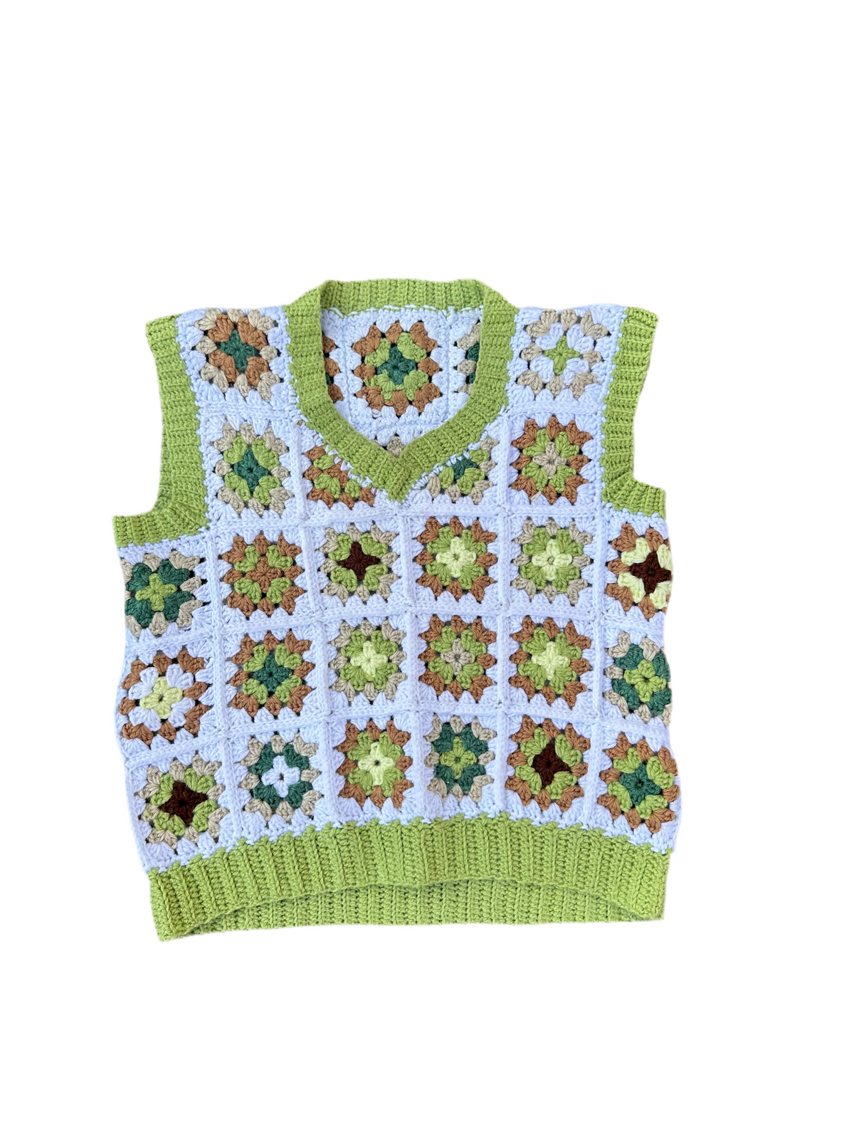 Hand Knitted Crochet V-Neck Granny square sweater vest