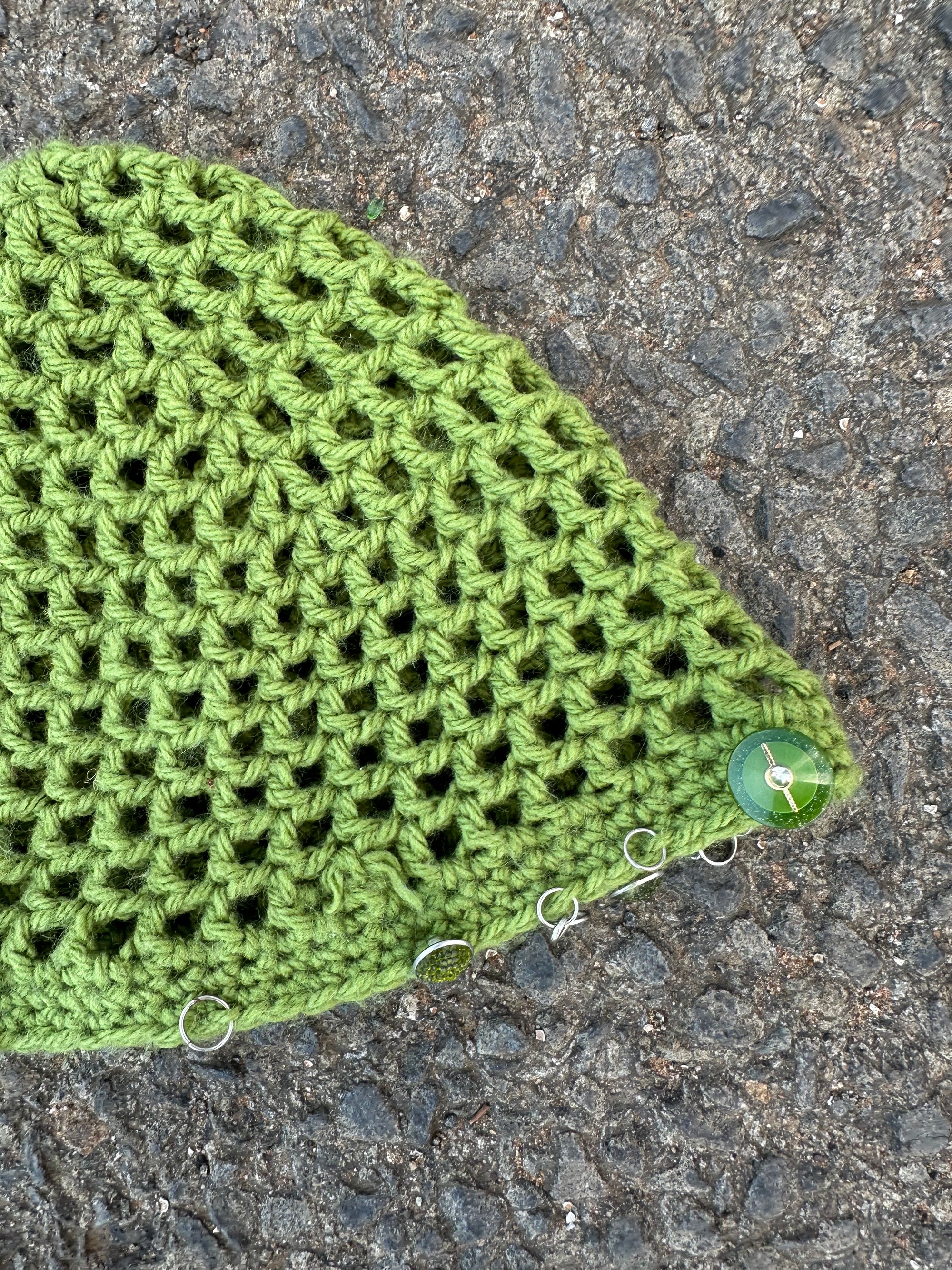 Hand Knitted Crochet Mesh hat with heads