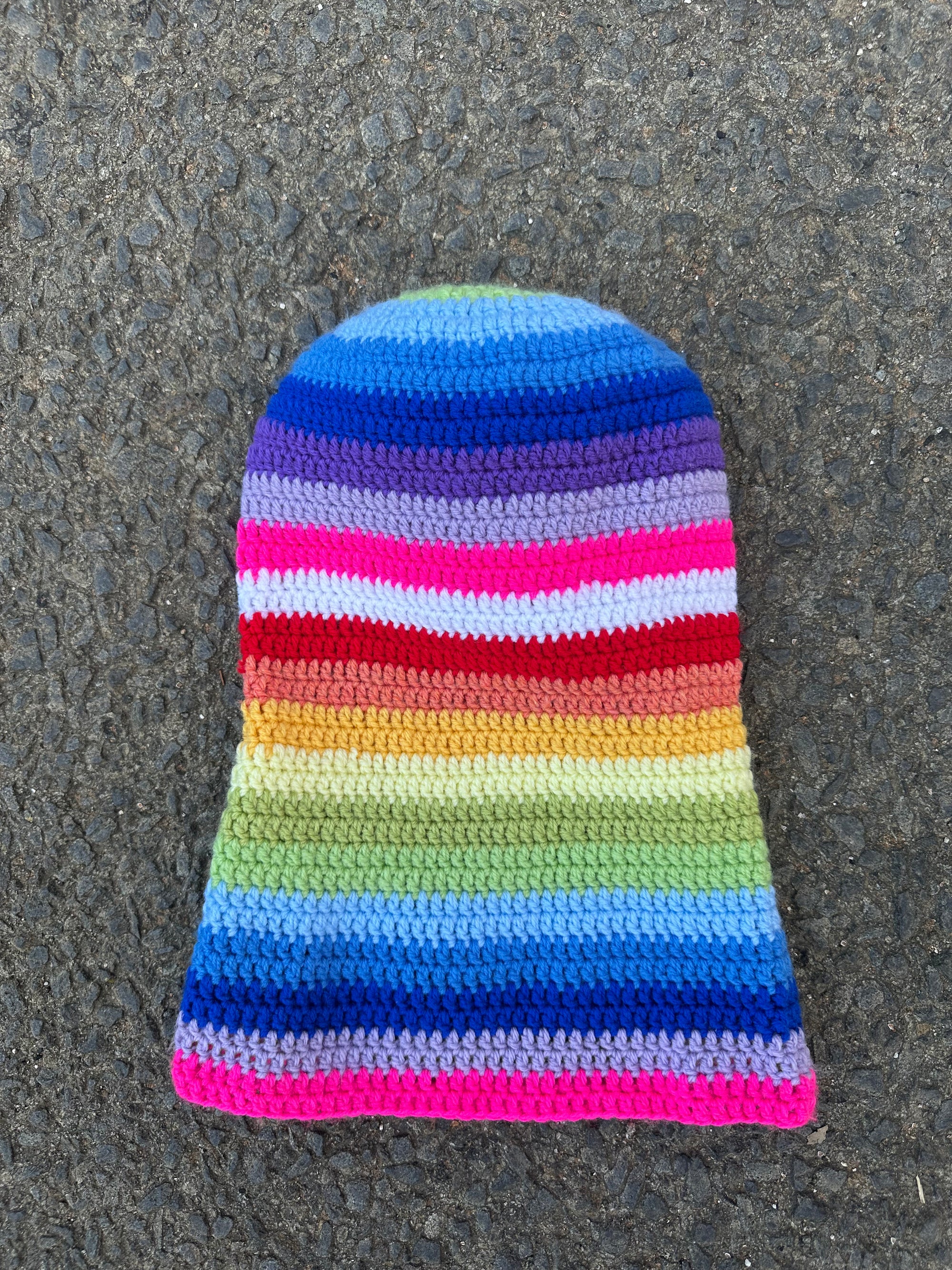 Hand knitted Crochet Rainbow slouch beanie