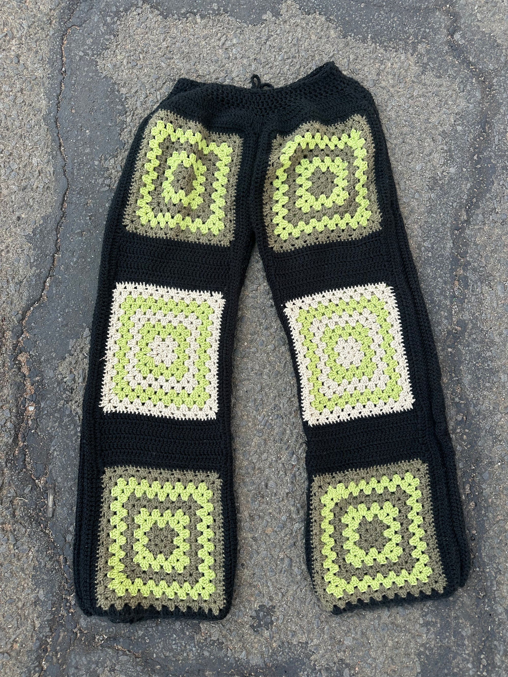 Hand Knitted Crochet long granny square pants