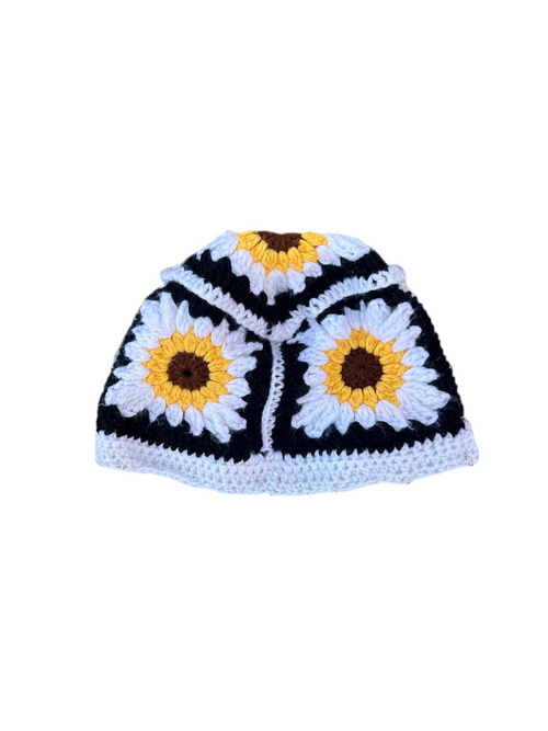 Hand knitted Crochet Granny square sun flower hat