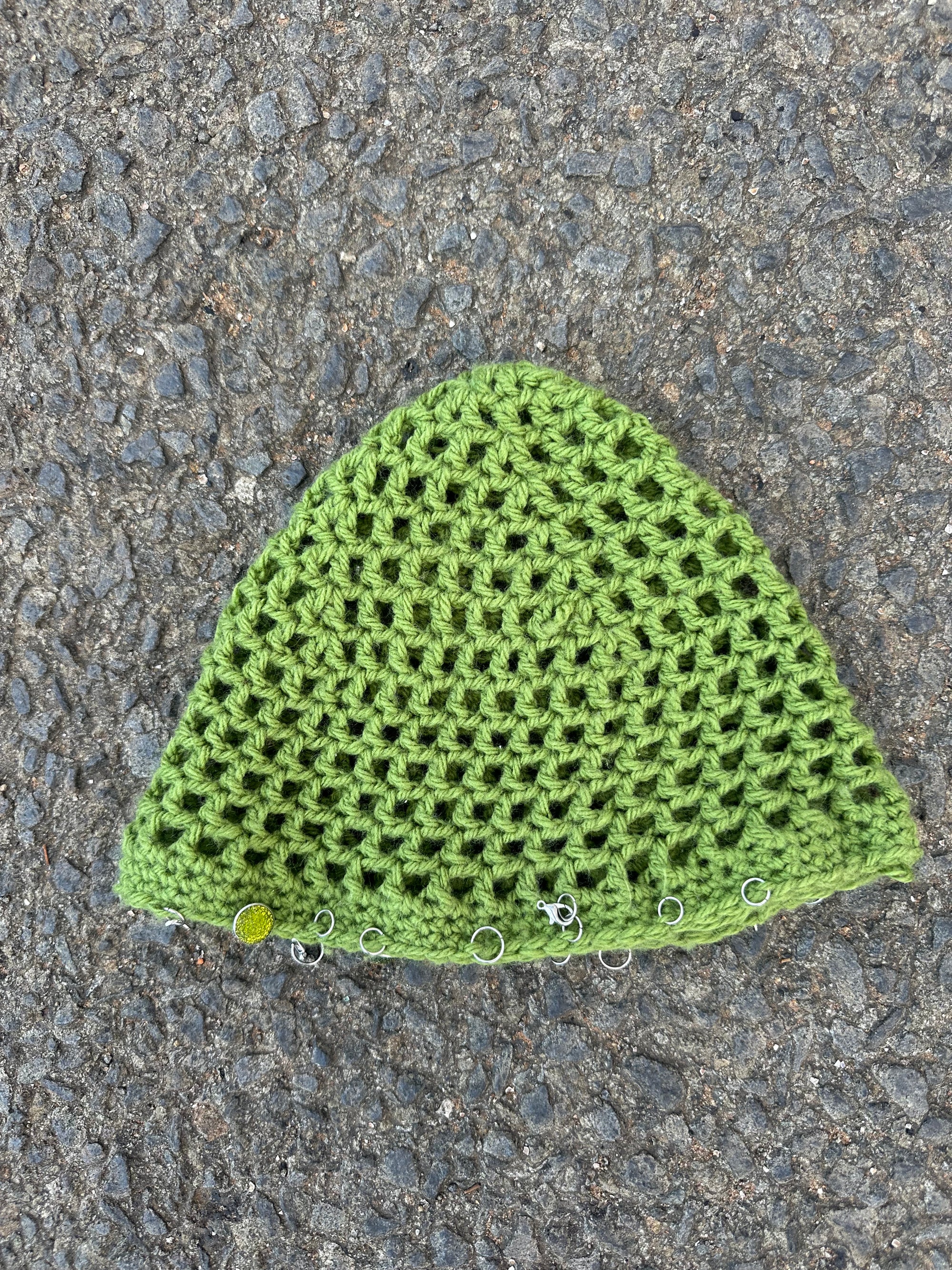 Hand Knitted Crochet Mesh hat with heads